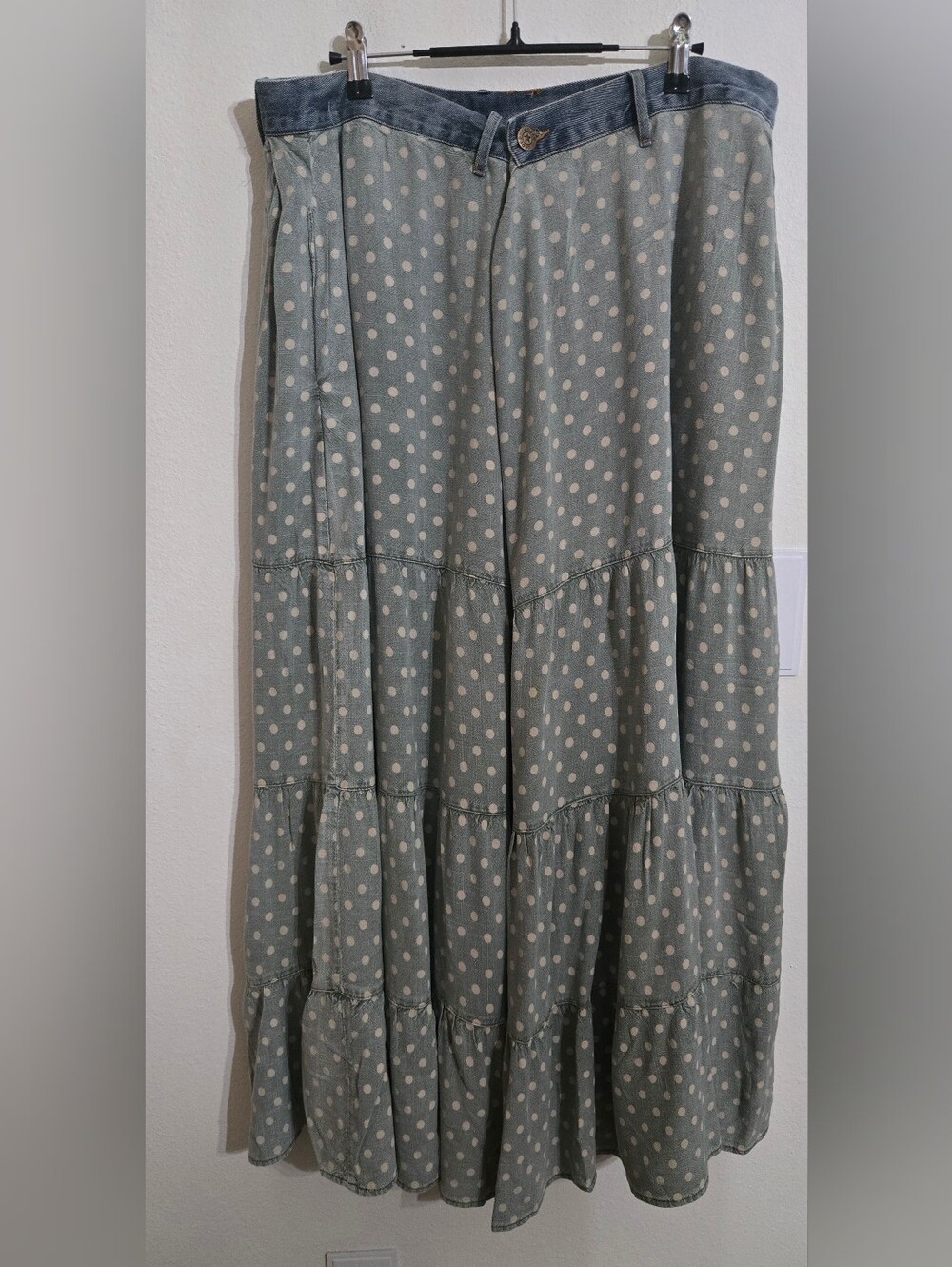 Jaded Gypsy Polka Dot Tiered Maxi Skirt - Green